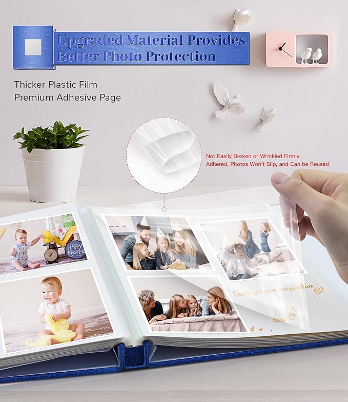 Artfeel Photo Album Self Adhesive Scrapbook Album for 3x5 4x6 5x7 8x10 Pictures, 60 Pages Linen Cover with Display Window DIY Photo Book,Ideal Gifts for Family Travel Wedding Baby - Image 3