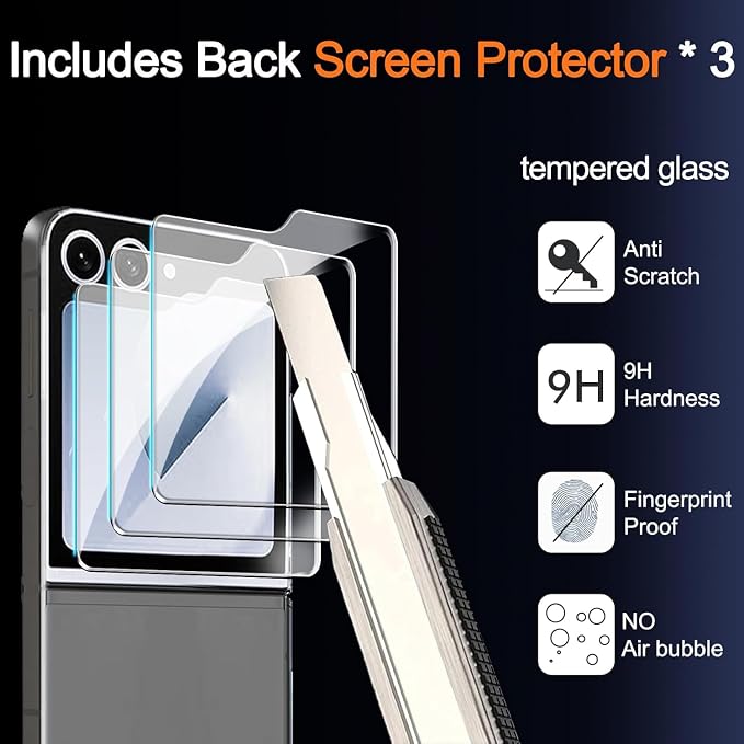 Ferilinso 3 Pack Screen Protector for Samsung Galaxy Z Flip 6 / Z Flip 7 FE | 9H+ Tempered Glass Back&Camera Lens Protectors, Military-Grade Shatterproof, Case Friendly, Easy Installation Bubble Free - Image 3