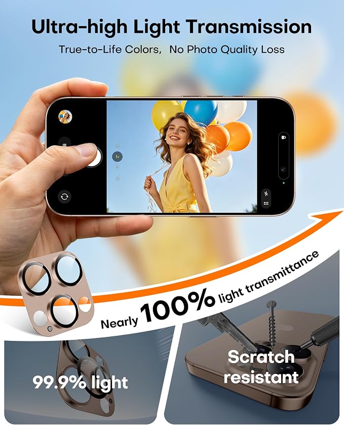 TAURI 2 Pack for iPhone 16 Pro Max/16 Pro Camera Lens Protector, Desert | Full Coverage Military-Grade Shatterproof, Upgrade AR Anti-Reflection Ultra Clear Transmission & Case Friendly - Image 5