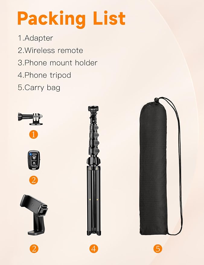 Phone Tripod, 71" Portable Cellphone Tripod Stand with Remote | Camera Stand for iPhone with Phone Holder, Compatible with Camera iPhone/Android Smartphone/Gopro - Image 8