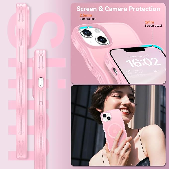 BENTOBEN Magnetic for iPhone 13 Case iPhone 14 Case, Cute Wavy [Compatible with MagSafe] Matte Anti-Slip Bumper Women Girls Boys Protective Cover for 13/14 6.1" Light Pink - Image 2