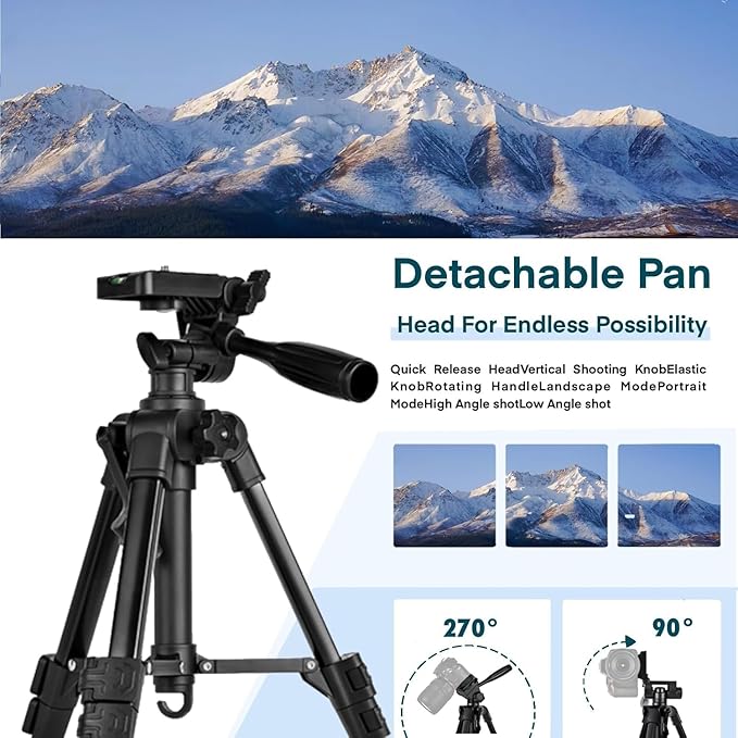 Small Tripod for Camera, Mini Tripod for Projector, Phone, DSLR, Laser Level, Portable Adjustable 11"-25" Height, 5 lbs Capacity, 360 Rotation, Includes Carry Bag and Phone Holder - Image 3