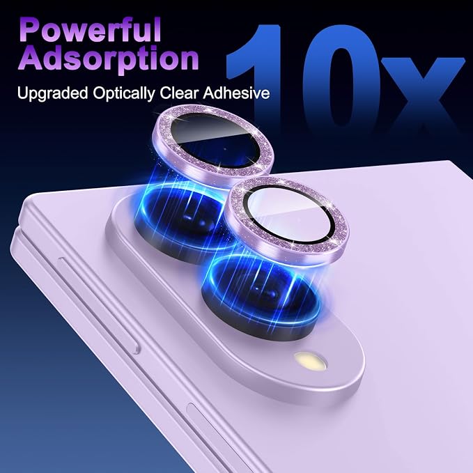 Meshine for Samsung Galaxy Z Fold 8 Camera Lens Protector,Scratch Proof,Strong Adsorption,9H Hardness with Metal Ring Camera Cover,Ultra Thin Case Friendly,Accessories Lens Protector,Glitter Purple - Image 3