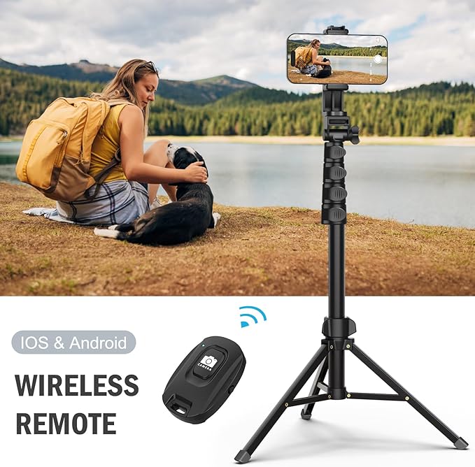 Liphisy 64” Tripod for Cell Phone & Camera with Remote and Phone Holder | Sturdy & Stable Height Adjustable Multi-Angle Shot Selfie Stick Tripod for Video Recording - Image 4