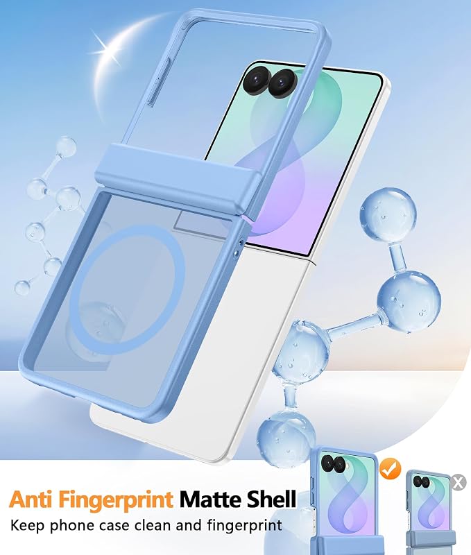 FNTCASE for Samsung Galaxy Z Flip 8 Case, Fit for Magsafe, Screen Protector | Hinge Protection, Translucent Matte, 18FT Military Grade Drop Proof, Protective Phone Cover, Light Blue - Image 4
