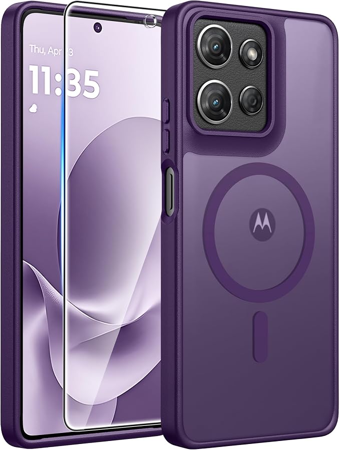 FNTCASE for Moto G Play 2026 / G 2026 / G 2025 Phone Case, Screen Protector | Translucent Matte Magnetic Back, 14FT Military Grade Drop Protection, Shockproof Protective Phone Cover, Purple by FNTCASE