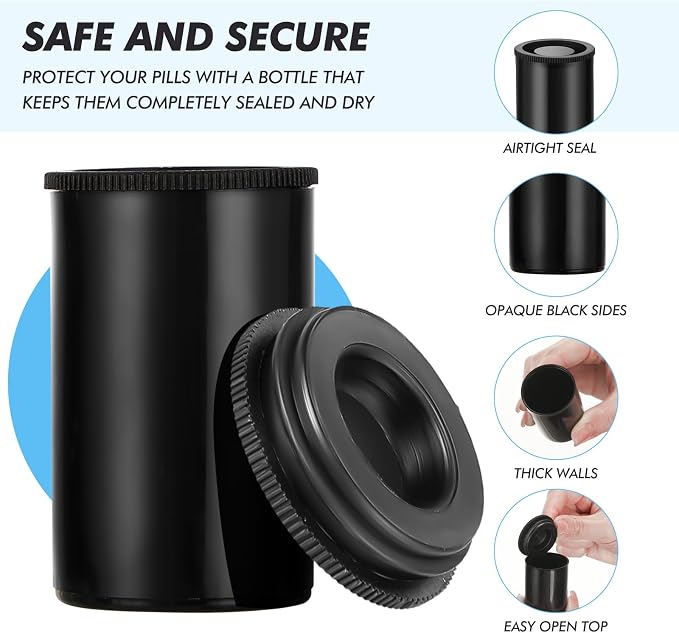 JOVITEC 100 Pcs Plastic Film Canister Holder 35 mm Empty Camera Reel Containers Storage Containers Case with Lids for Small Accessories Fish Hook Film Beads(Black) - Image 4