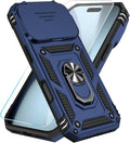 SunStory Phone Case for iPhone 17 Pro Case with HD Screen Protector & Slide Camera Cover & Rotated Ring Kickstand, [Military-Grade] Phone Case for for iPhone 17 Pro, Blue by SunStory