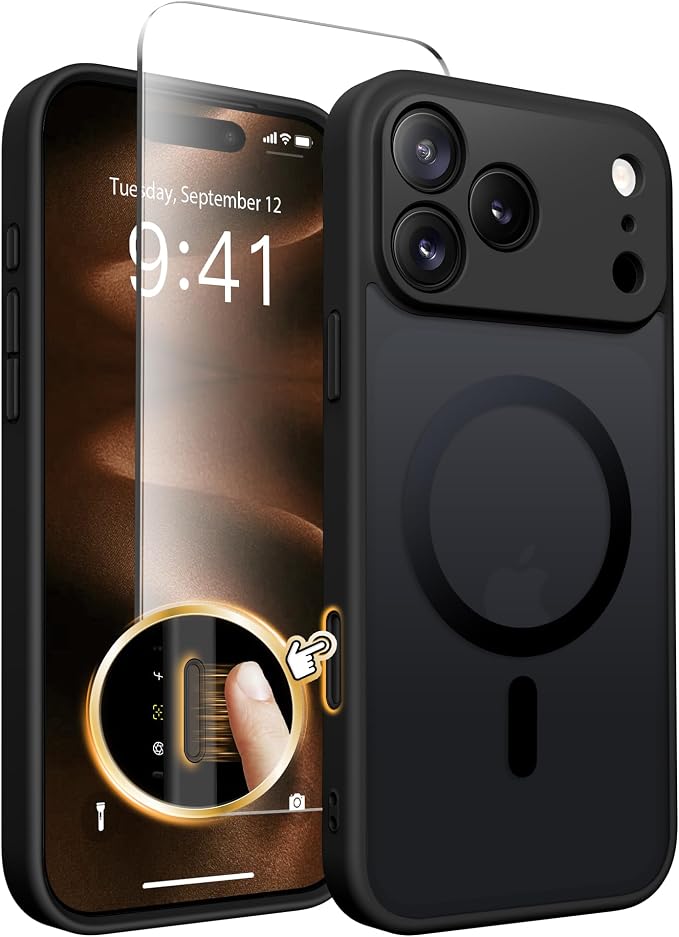 CAPRARO for iPhone 17 Pro Case, Compatible with MagSafe Black | Upgraded [Full Camera Protection] Protective Translucent Matte Women Girl Magnetic Phone Case Cover, Black by CAPRARO
