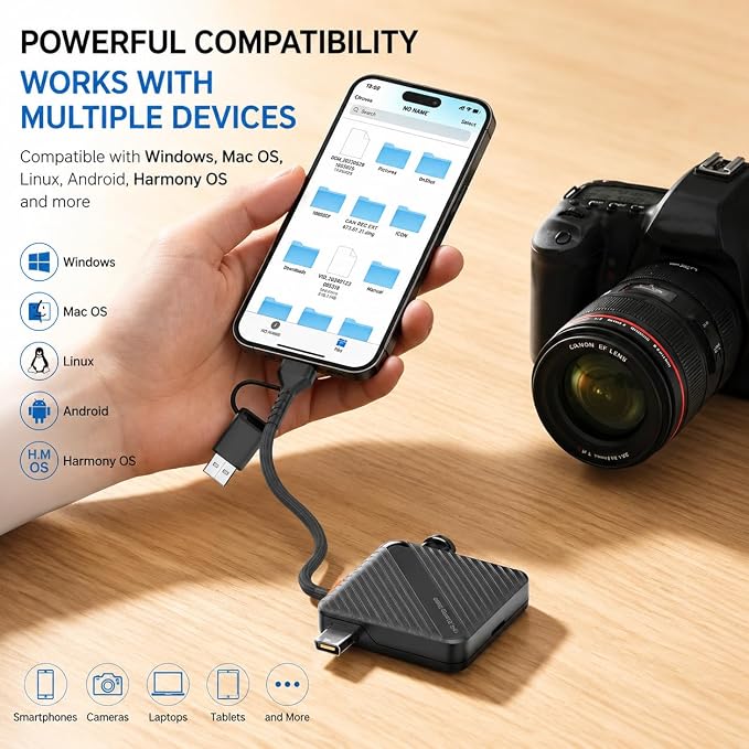 5-in-1 Memory Card Reader with Storage Case, USB A & USB C 3.0 Dual Connector SD/TF Card Reader, 5Gbps High-Speed, for Mac, Windows, Android - Image 3