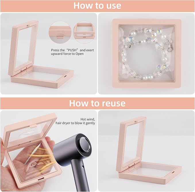20 Pcs Floating Frame Case with Stands, 3.5X 3.5 x 0.8 inch, Challenge Coin Display,Transparent PE Jewelry Storage Box, Floating Display Holder Stands for Antique Challenge Coins, Medallion(4 Color) - Image 4