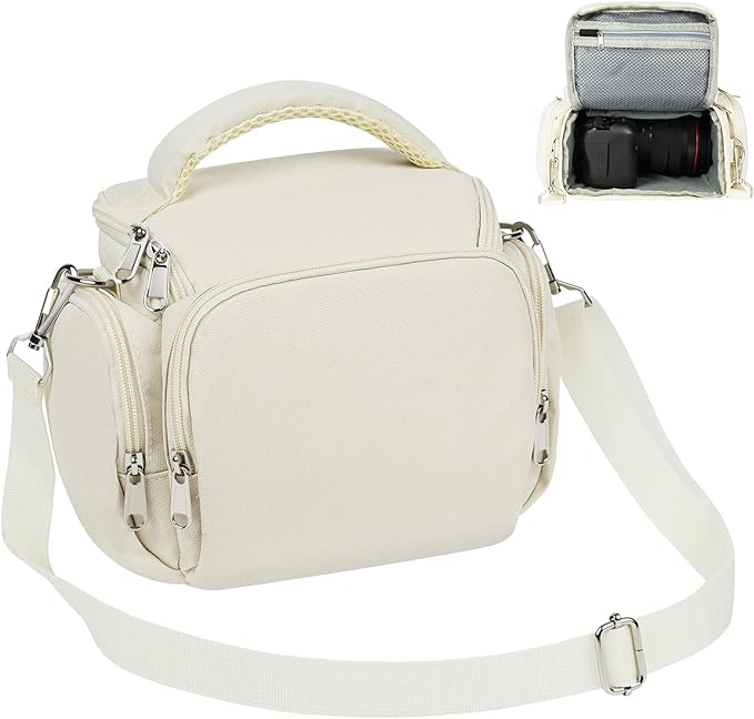 Ainiv DSLR Camera Bag, Large Waterproof Anti-Shock SLR Camera Case, Beige | Adjustable Shoulder Strap Camera Backpack, Portable Crossbody Single Shoulder Backpacks Compatible with Canon, Sony, Nikon by Ainiv