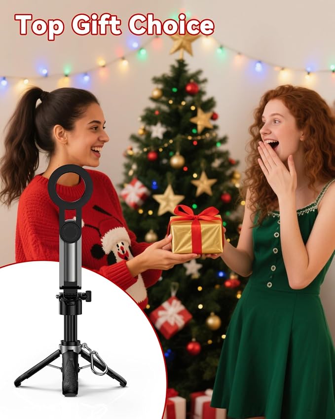 CloudValley Magnetic Mini Selfie Stick Tripod, 4-in-1 Pocket Size Phone Tripod with 360° Rotation, Choice Rechargeable Bluetooth Remote, Foldable Handle Grip, Compatible with MagSafe iPhone - Image 9