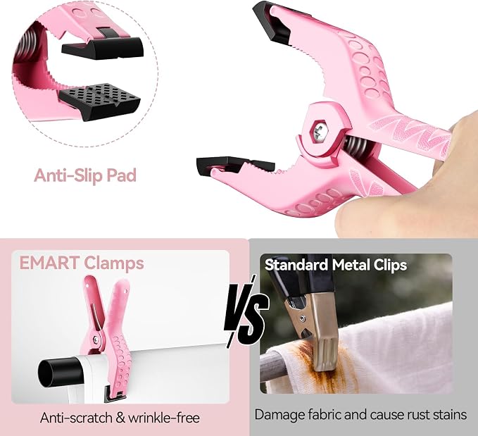 EMART 6 Pack Heavy Duty Spring Clamps 4.5 inch Plastic Backdrop Clips Pink | Photo Booth Backdrop Clamps for Backdrop Stand, Balloon Arch, Photography Studio, Woodworking, Crafts, Drawing, Garden, Trap - Image 7