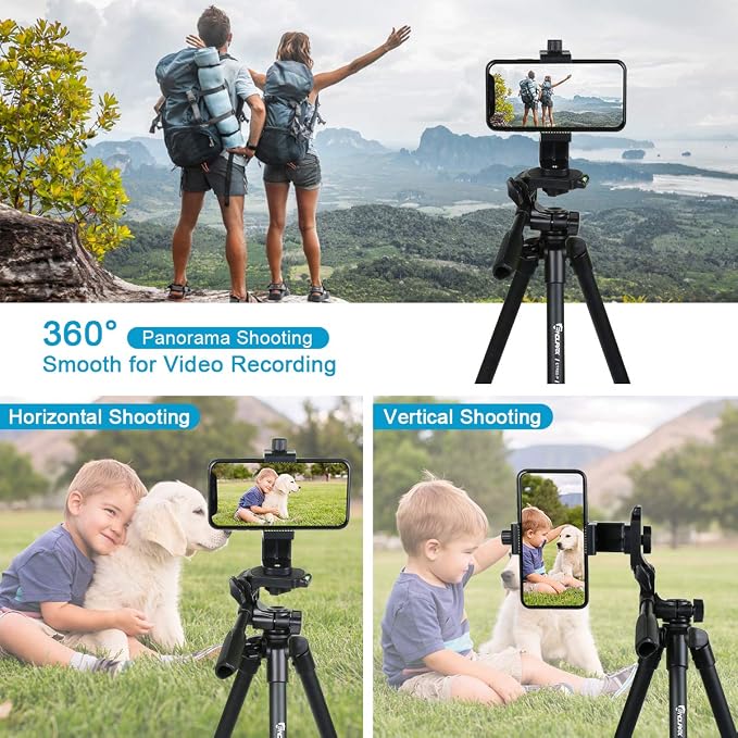 Endurax 63" Tripod for Camera & Phone, 6.6 lbs Load Capacity, Black | Adjustable Pan Head, Quick Flip-Lock Setup & Non-Slip Feet; Foldable Aluminum for Travel (No Quick Release Plate) - Image 2