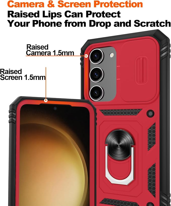 Fit for Samsung Galaxy S23+ Plus Case with Screen Protector*2, Build in 360° Rotating Ring Kickstand, Military Grade Protective Case for Samsung S23 Plus Phone, Red - Image 5