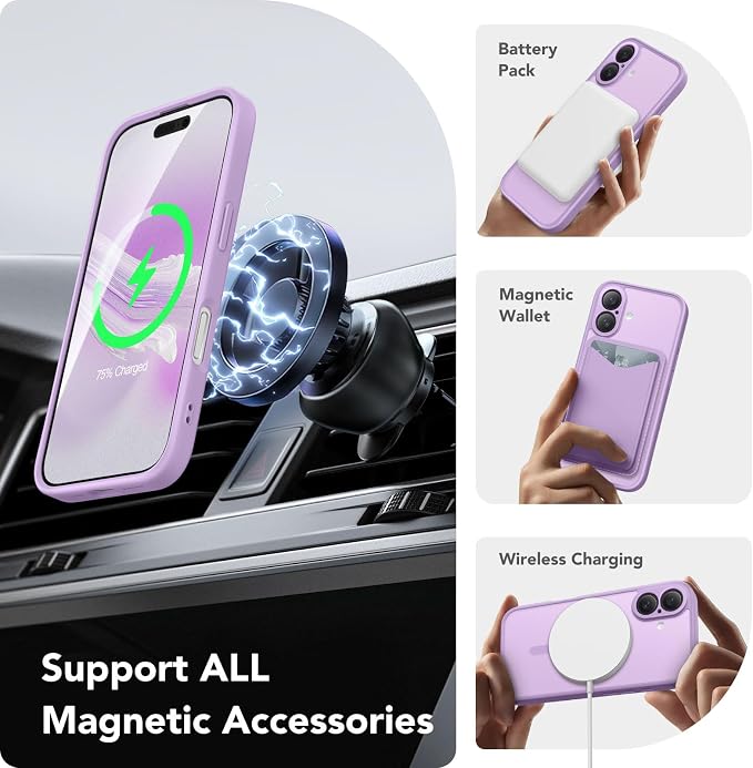 CAPRARO for iPhone 16 Case, Compatible with MagSafe | Upgraded [Full Camera Protection] Protective Translucent Matte Women Girl Magnetic Phone Case Cover, Elegant Purple - Image 3