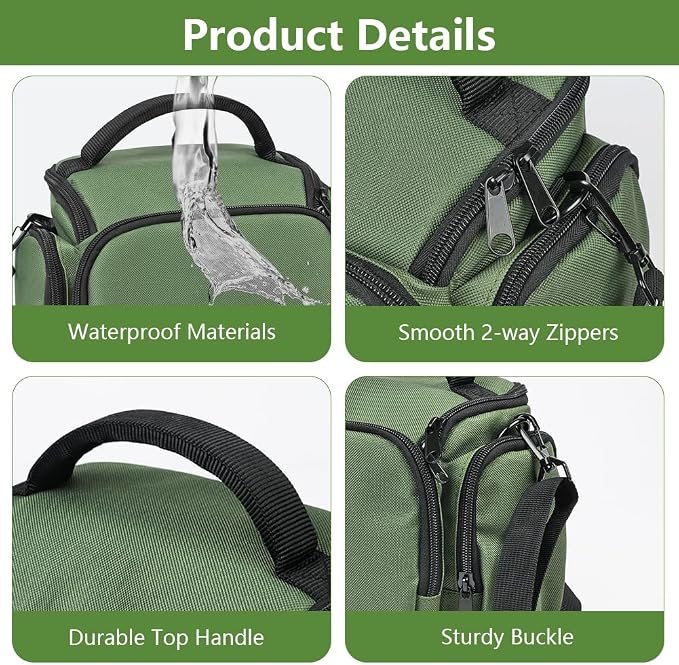 Ainiv DSLR Camera Bag, Large Waterproof Anti-Shock SLR Camera Case, Green | Adjustable Shoulder Strap Camera Backpack, Portable Crossbody Single Shoulder Backpacks Compatible with Canon, Sony, Nikon - Image 5