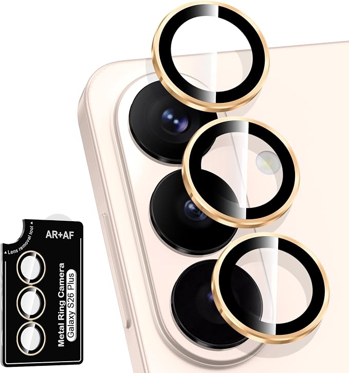 for Samsung Galaxy S26 Plus Camera Lens Protector, Individual Metal Ring Tempered Glass Lens Cover, [Strong Adsorption] Scratch Resistant Ultra-Thin HD Clear Lens Cover, 1 Set-Gold Ring by Btscase