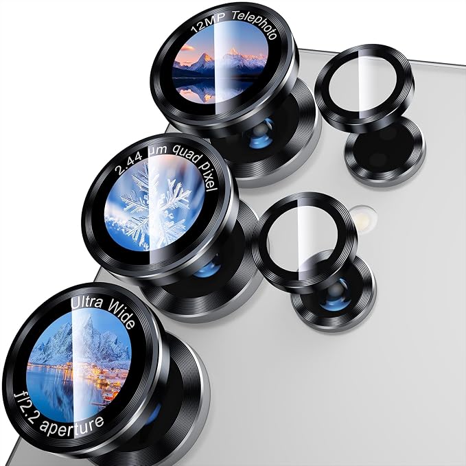 Uyiton for Samsung Galaxy S25 Ultra Camera Lens Protector, Unique Design | Case-Friendly, Military-Grade Sapphire Glass with Aluminum Metal Rear Camera Screen Cover, Black+Silver (6.9 inch) - Image 7
