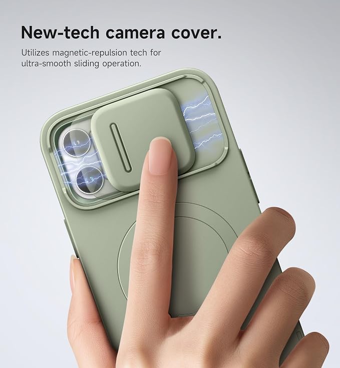 SURITCH for iPhone 13 Pro Max/12 Pro Max Case with Magnetic Camera Slide Cover and Adjustable Kickstand, Compatible with MagSafe, Shockproof Bumper Case Slim Protective Cover 6.7 Inch, Green - Image 4