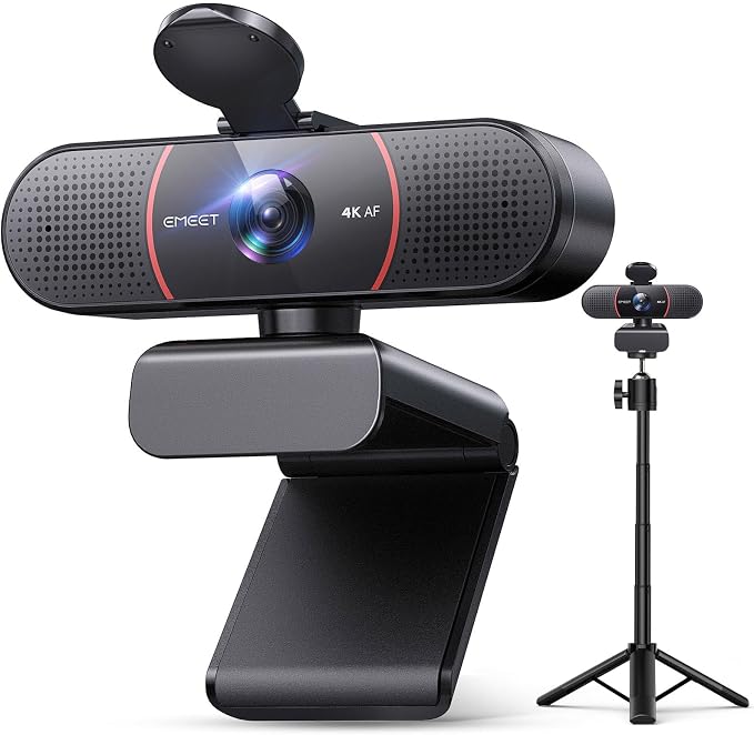 EMEET C960 4K Webcam with Tripod, 3 Adjustable Height, 360° Swivel Head | DesktopTripod w/Privacy Cover, PDAF Auto Focus, Dual Omni Mics, Auto Light Correction, Perfect for Online Meetings by EMEET
