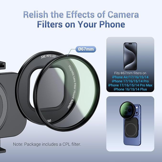 Upgraded 67mm CPL Filter Mount Kit with Magnetic Phone Camera Grip & Storage Pouch for iPhone 17 Air 16 15 14 Pro Max Accessories,Circular Polarizer Lens Filter Adapter Set w Cold Shoe & 1/4'' Hole - Image 2