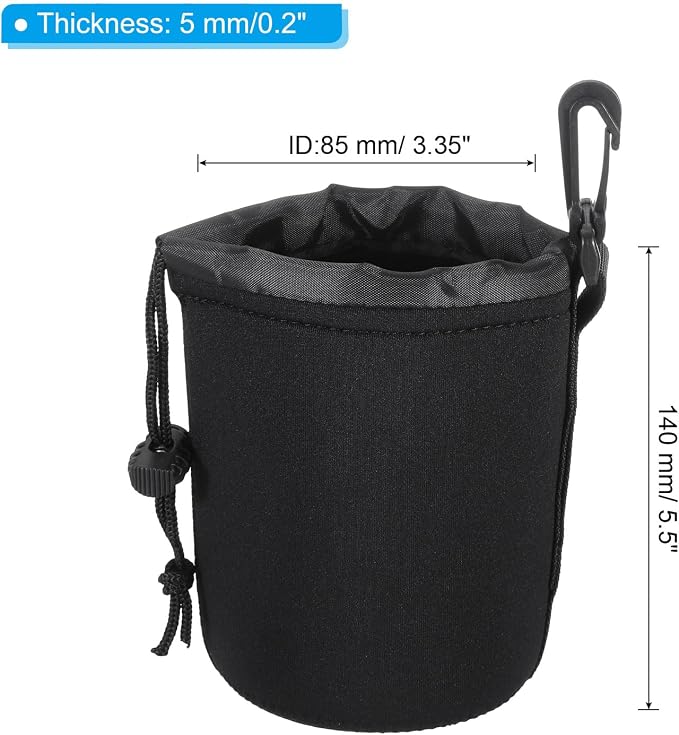 PATIKIL Camera Lens Bag, 3 Pcs 3.3" ID x 5.5" H Drawstring Lens Pouch with Thick Protective Neoprene, Lens Case for DSLR Camera Lens, Water Coffee Cups Black - Image 2