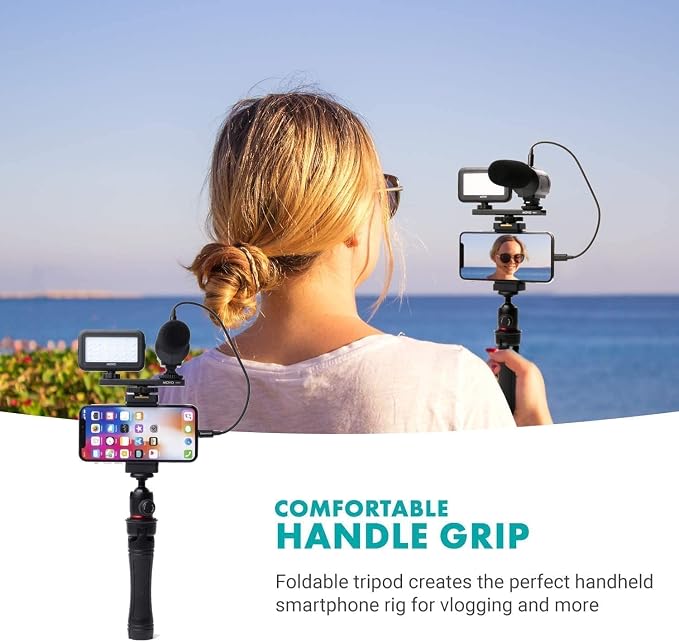 Movo iVlogger Vlogging Kit for iPhone with Fullsize Tripod - Lightning Compatible YouTube Starter Kit for Content Creators - Accessories: Tripods, Phone Mount, LED Light and Shotgun Mic - Image 7
