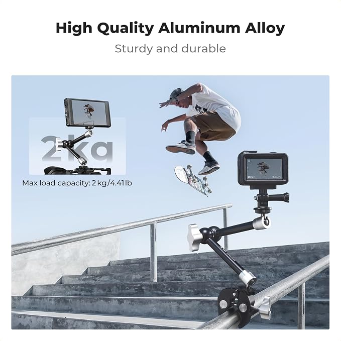 K&F CONCEPT 9.8" Magic Arm Clamp Kit with Dual 360° Ball Heads | Camera Arm Mount for Monitor, Flash, LED Light, Microphone, Camera Cage, Action Camera, Sliver, MS32 - Image 4