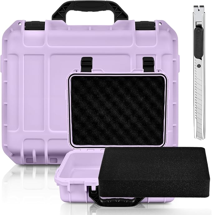 Relaxweex 1 Pcs Waterproof Hard Case with DIY Customizable Foam Insert Portable Protective Case with Knife for Camera Drones Equipments Tools Test Instruments(Purple,16.3 x 12.4 x 6.5 Inch) by Relaxweex