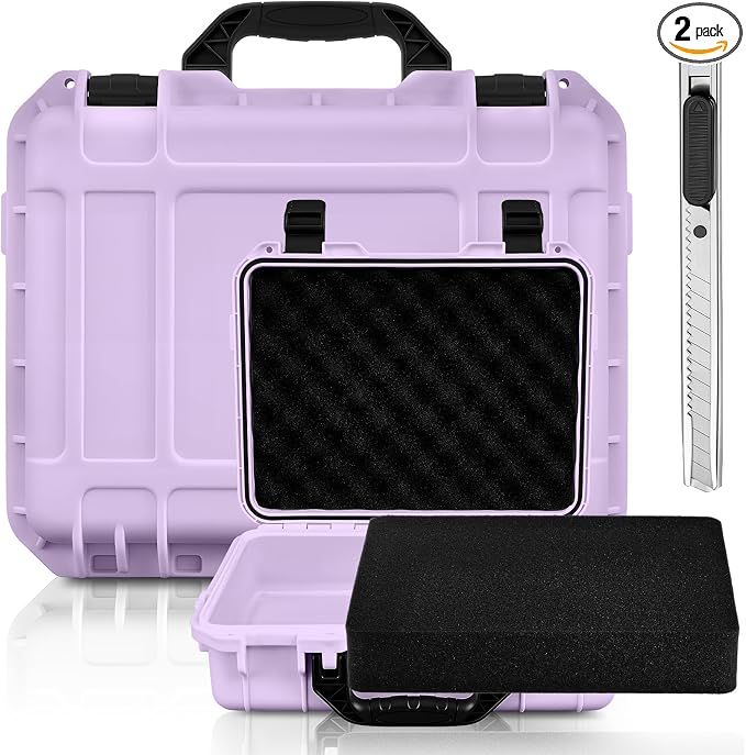 Relaxweex 1 Pcs Waterproof Hard Case with DIY Customizable Foam Insert Portable Protective Case with Knife for Camera Drones Equipments Tools Test Instruments(Purple,11.3 x 8.7 x 4.2 Inch) by Relaxweex