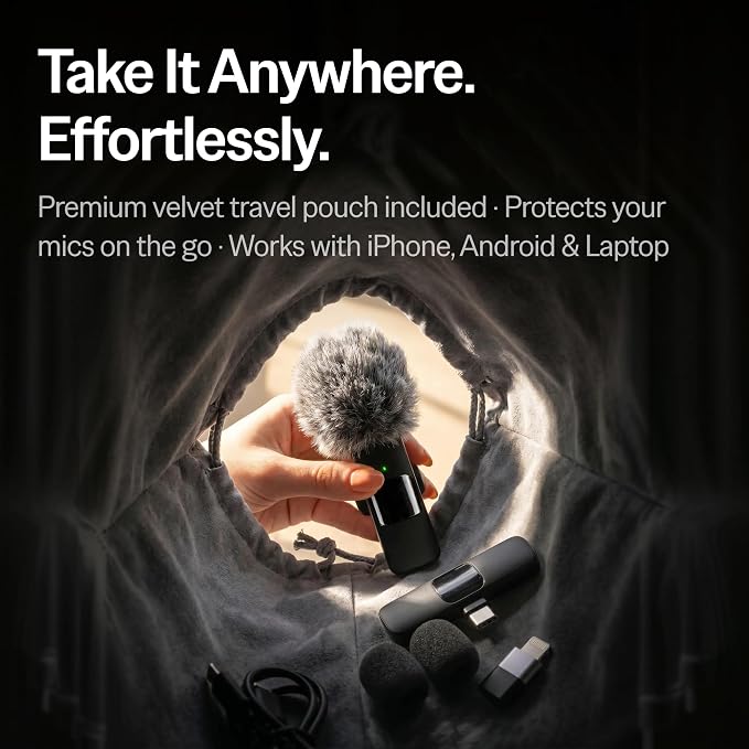 Mini Mic Pro (Latest Model - Wireless Mini Microphone for iPhone, iPad, Android - 2 Pack Lavalier Microphone for Video Recording - iPhone Mic Crystal Clear Recording for Content Creators with Pouch - Image 6