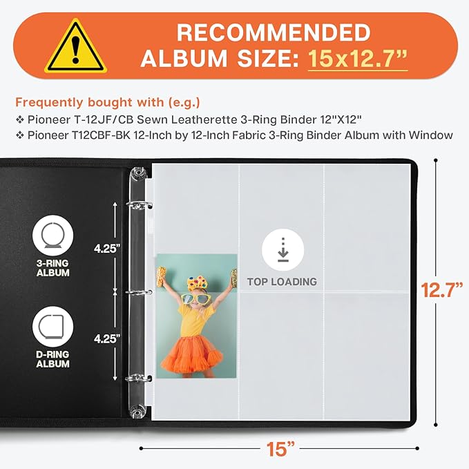 Dunwell 12x12 Scrapbook Page Protectors, 4x6 Photo Sleeves for 3 Ring Binder, 25-Pack Vertical Photo Album Refill Pages, Holds 300 Pictures, 13-1/8" x 12-5/8", Fits 12x12 3-Ring & D-Ring Albums - Image 2