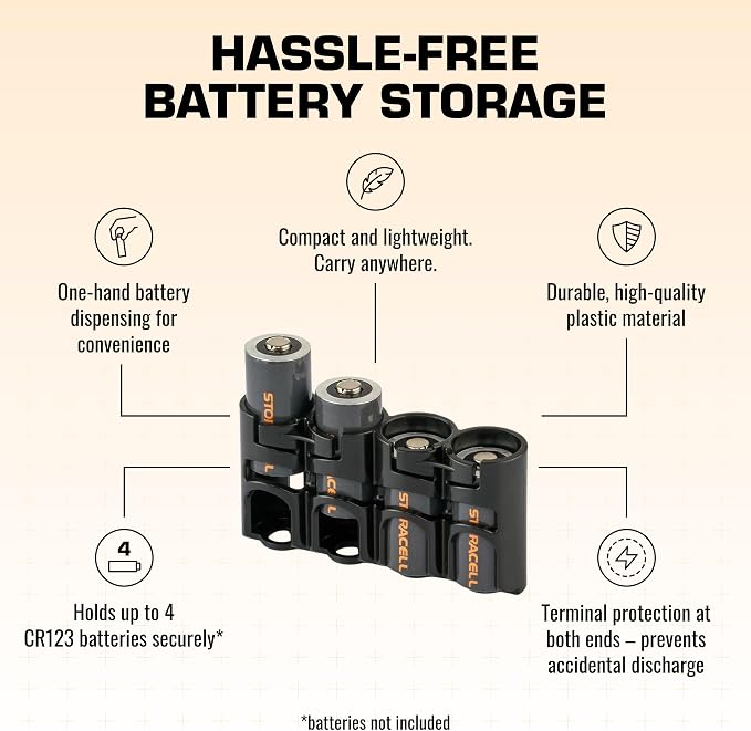 Storacell Slimline CR123 Battery Storage Caddy, Black, Holds 4 Batteries (Not Included) - Image 4