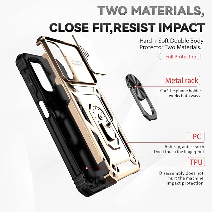 for Samsung Galaxy A14 5G Case with Screen Protector & Camera Lens Cover, [Military Grade] 16FT Drop Tested, Magnetic Kickstand Rugged Shockproof Protective Case for Samsung A14 5G, Gold - Image 7