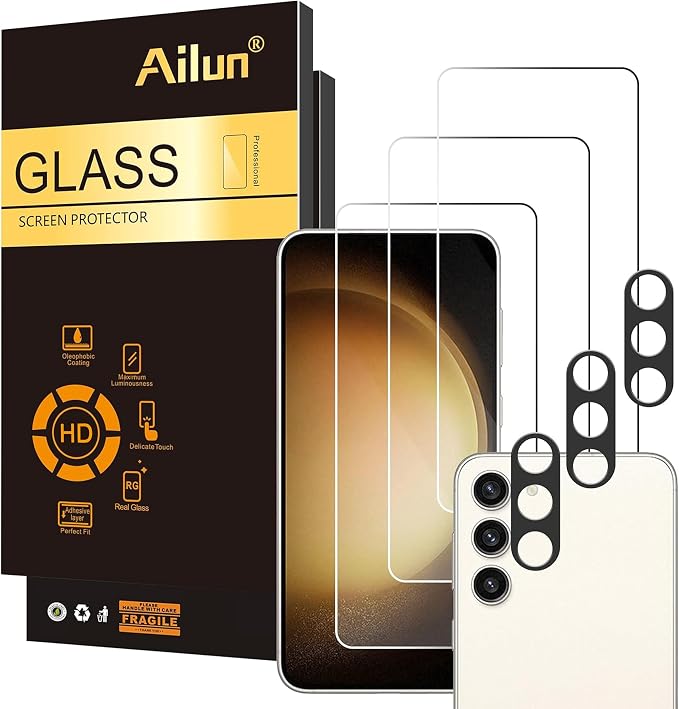 Ailun Screen Protector + Camera Lens Protector for Galaxy S23+ / S23 Plus | 3+3 Pack, 6.6 Inch, Tempered Glass, Fingerprint Unlock, 0.25mm, Ultra Clear, Anti-Scratch, Case Friendly by Ailun