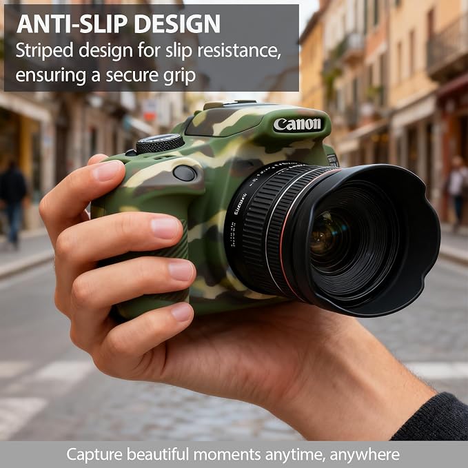 Case for Canon EOS Rebel T7 Rebel T6 Camera, Soft Silicone Rubber Protective Camera Case Cover Accessories, Lightweight, Anti-Scratch with Button Marking for EOS Rebel T7 T6 (Camouflage) - Image 4