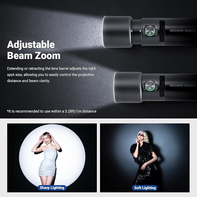 NEEWER Basics FL10 RGB Photography Flashlight w Desk Tripod Stand 4 Colors | 20 Gobo Filters, 7500mAh, 10W, 6300K, CRI95+, Portable LED Spotlight Ambient Sunset Light, Video Recording Studio Lighting - Image 4