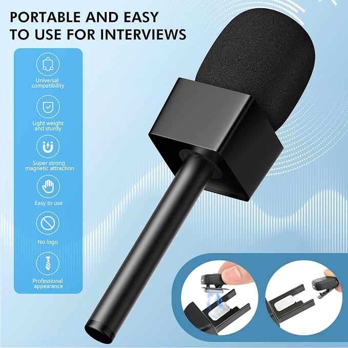 Mic Handle for DJI 1/2/3/Mini 1/2, Microphone Holder for Rode Wireless GO/Hollyland Lark/Lavalier Mic, Universal Magnetic Microphone Stand with 3 Pop Filter for Vlogging/Interview/Podcast/Reports - Image 2