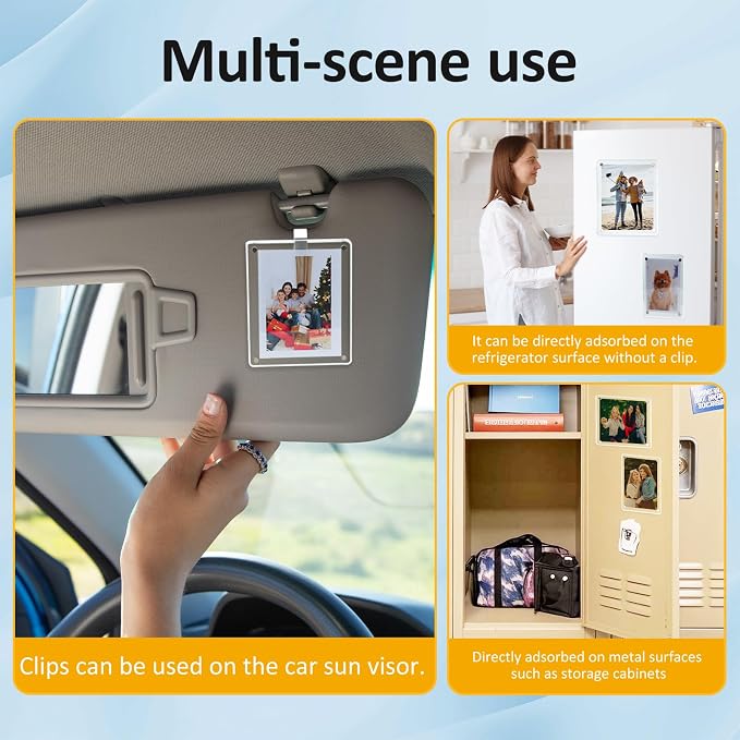 2Pcs Car Picture Holder, Acrylic Magnetic Visor Photo Clip | Personalized Picture Frame, Horizontal Vertical Display, Decorate Your Car Visor Clip with Family & Personal Photos (2.95×4.1 - Image 6