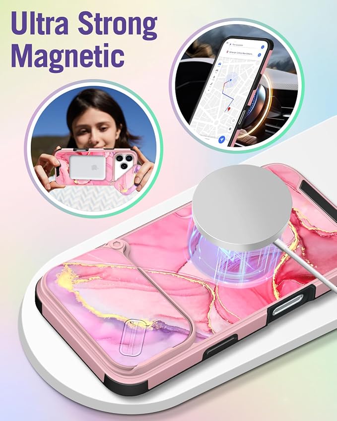 Buleens for iPhone 17 Pro Case 6.3 Inch - with Ring Stand & Camera Cover Aesthetic Cute Designed for Women Girls Pretty Girly Fashion Teens Phone Case for iPhone 17 Pro Compatible with Magsafe - Image 4