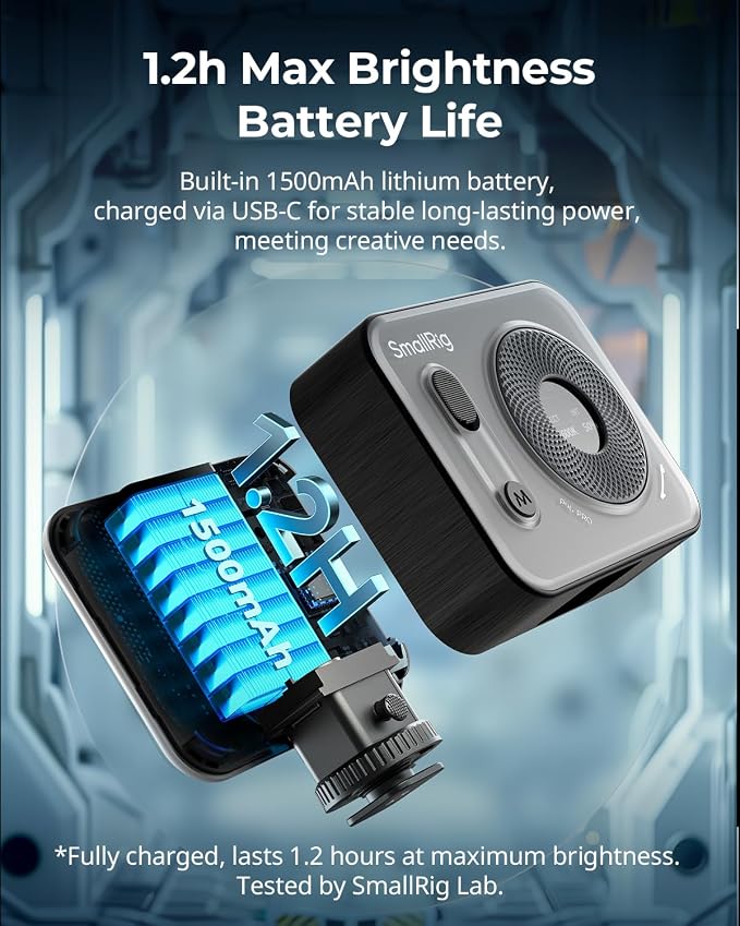 SMALLRIG P96 Pro Mini LED Video Light, Portable Photography Camera Light | Bi-Color 2500-6500K CRI95+, 1500mAh, LCD Screen, 5 Effects, Cold Shoe Fill Light Accessories for Content Creator, Streaming - Image 8