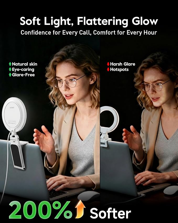 5" Full Screen Computer Lighting for Video conferencing, Streaming | Eye-Caring Ring Light, CRI>97.8, 50 Modes, Memory, Lighting for Zoom meetings, Portable for Laptop, Monitor & Webcam - Image 2