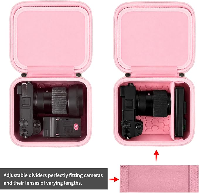 casmilee Camera Case for Sony Alpha ZV-E10 Alpha a6400/ a6700/ a6100/ a6000/ a6600/ a6500 Mirrorless Digital Camera, Hard Travel Bag with a Shoulder Strap for Lens & Accessories (Pink, Medium) - Image 2