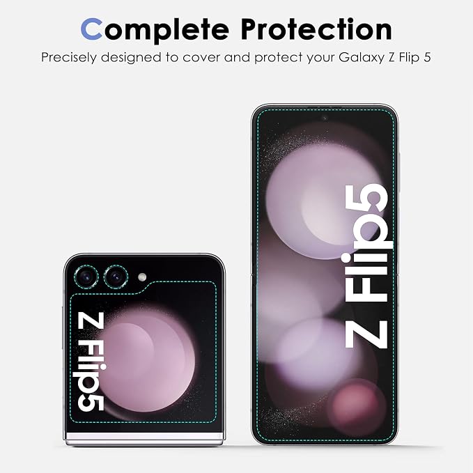 Fotbor [3+3+2 Pack for Samsung Galaxy Z Flip 5 screen Protector, 3 Pack Inner Screen Flexible Film + 3 Pack Back Screen Protector Tempered Glass + 2 Pack [1 Set] Camera Lens Protector Accessories - Image 9