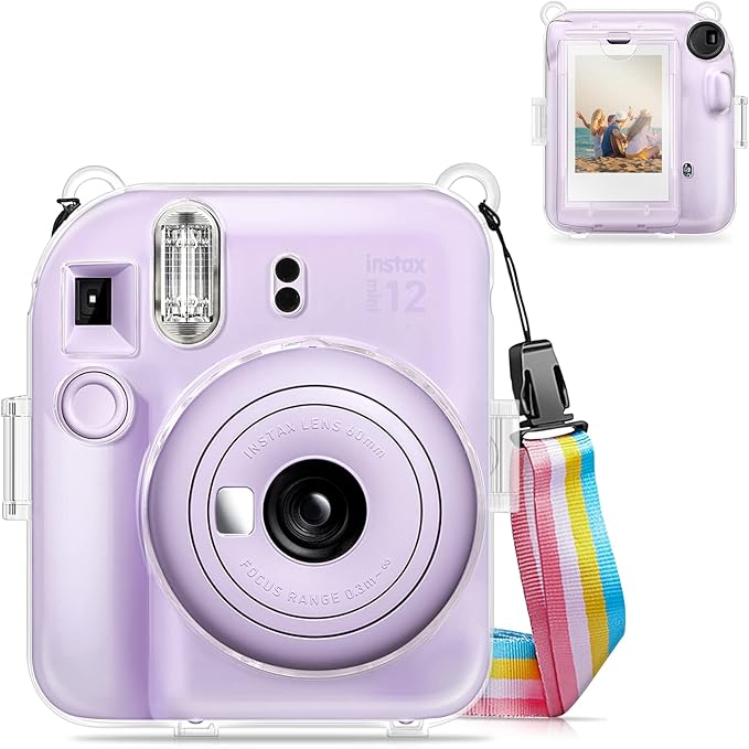 Fintie Protective Case for Fujifilm Instax Mini 12 Instant Camera - Crystal Hard Shell Cover with Upgraded Film Pocket for Storing Photos & Removable Shoulder Strap | Crystal Hard Shell Cover, Back Films Pocket, Adjustable Shoulder Strap, Scratch Pesis... by Fintie