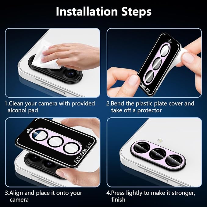 for Samsung Galaxy A17 Camera Lens Protector, Individual Metal Ring Tempered Glass Lens Cover, [Strong Adsorption] Scratch Resistant Ultra-Thin HD Clear Lens Cover, 1 Set-Purple - Image 6