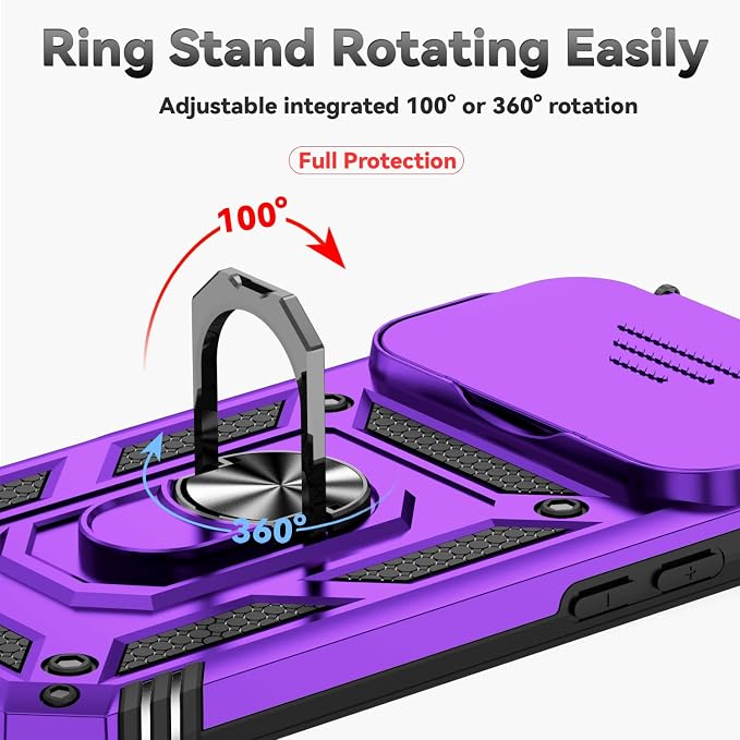 SunStory Phone Case for iPhone 17 Pro Case with HD Screen Protector & Slide Camera Cover & Rotated Ring Kickstand, [Military-Grade] Phone Case for iPhone 17 Pro, Purple - Image 4