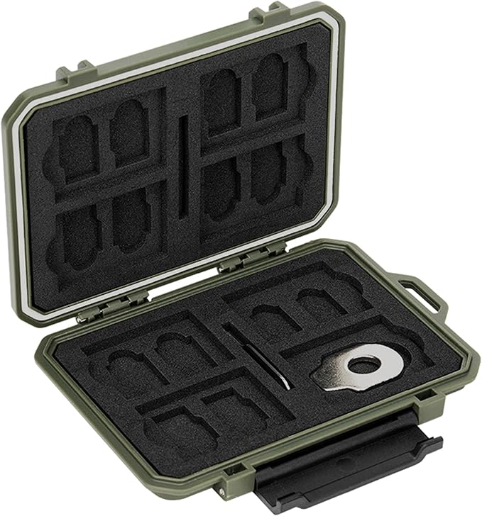 IP67 Waterproof Memory Card Case, Slim Anti-Shock SD TF Card Holder Carrying Case Organizer for 8 SD/SDHC/SDXC Cards, 12 MicroSD/MicroSDHC/MicroSDXC/TF/MSD Cards, 2 Nano SIM Storage - Green - Image 8
